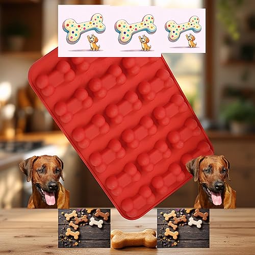 Paquete de 2 moldes de silicona ideales para huesos de perro fácil de hornear, congelar y limpiar para deliciosas golosinas caseras