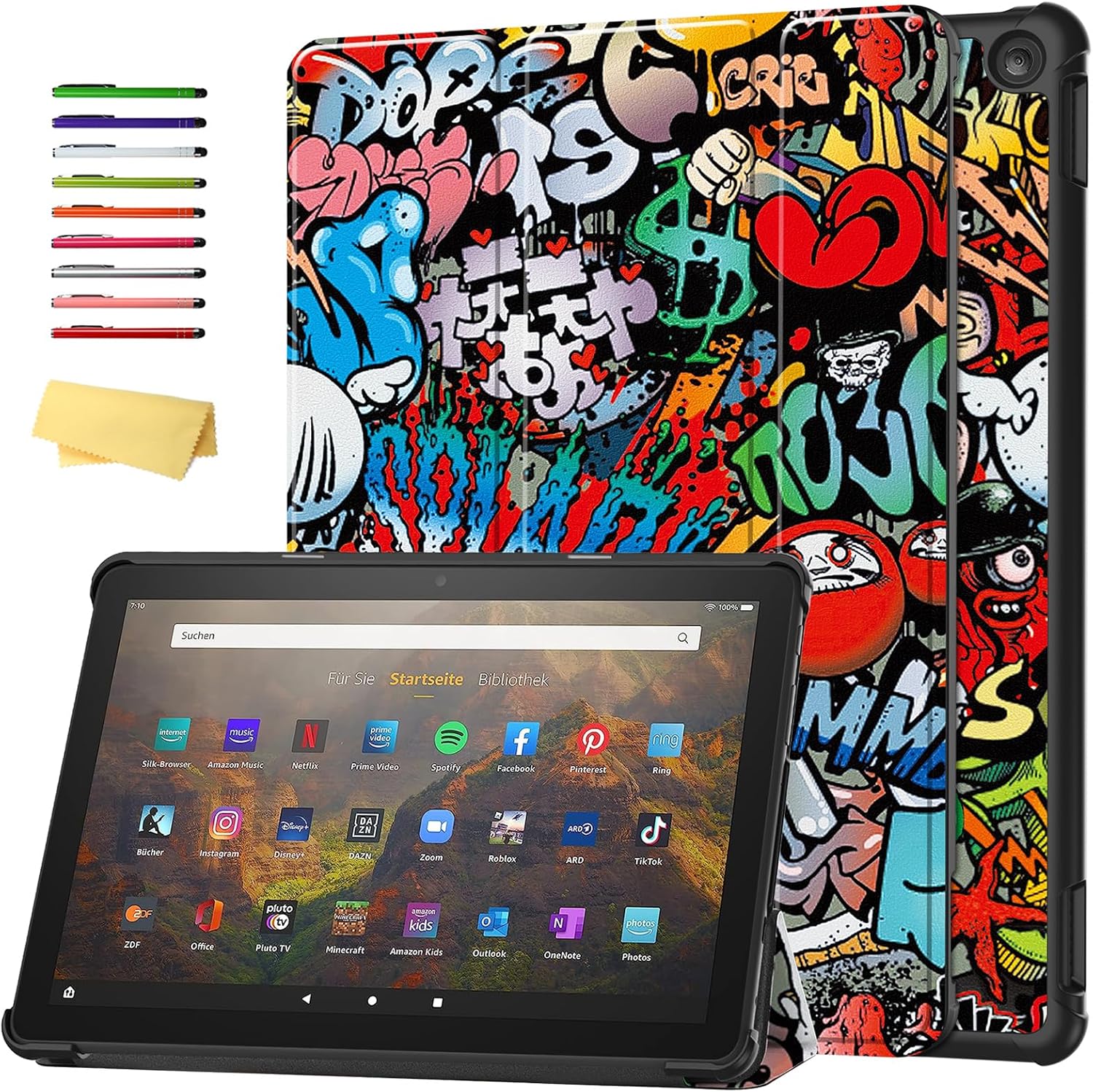 Case for All-New Kindle Fire HD 10 Tablet (only 13th Generation, 2023 Release) 10.1" Trifold Lightweight Stand Hard Shell Cover with Auto Wake/Sleep for Fire HD 10 2023, Cool Graffiti Doodle