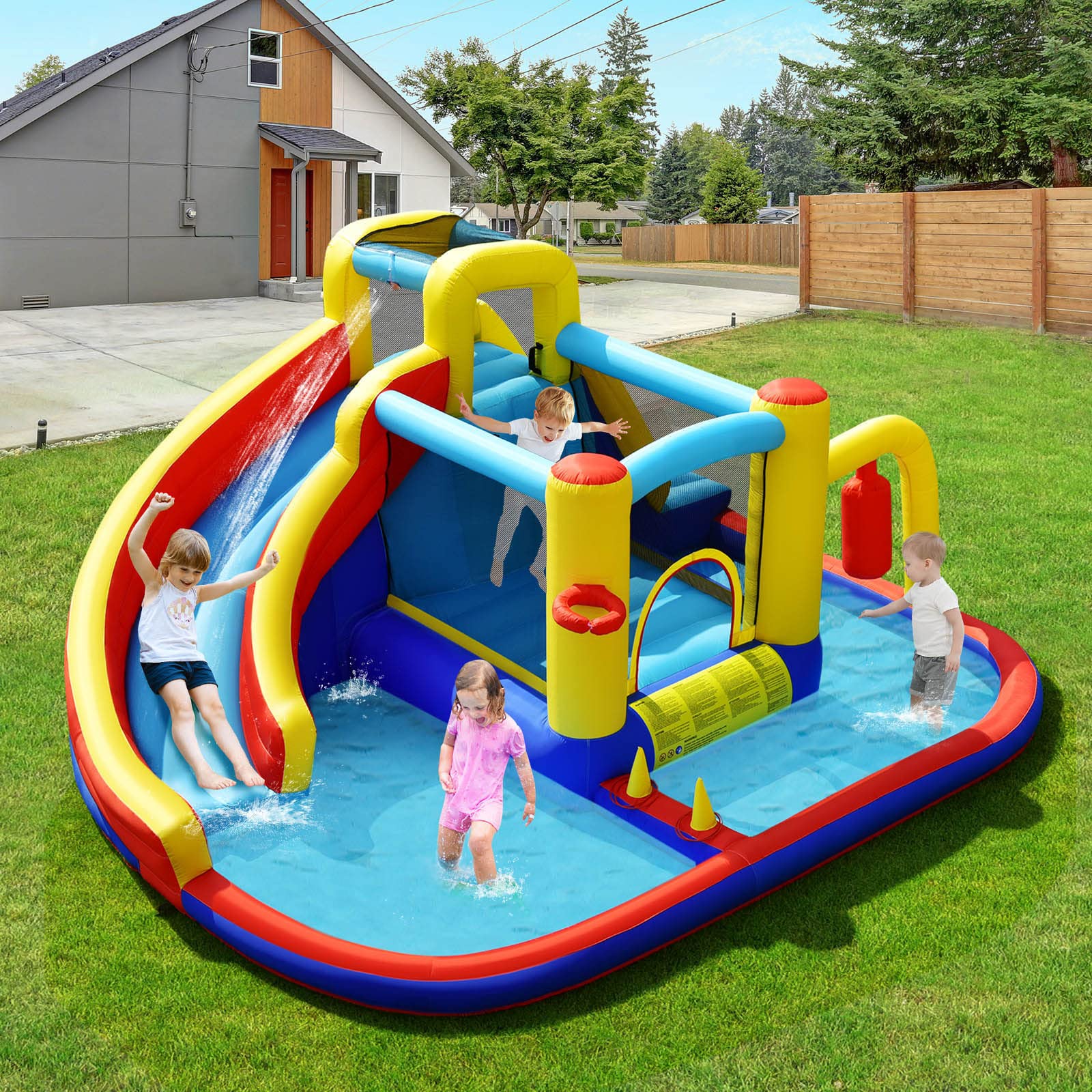 Tobogán acuático inflable 6 en 1 para niños pequeños, Parque Acuático hinchable Tobogán acuático inflable 6 en 1 para niños pequeños, Parque Acuático hinchable