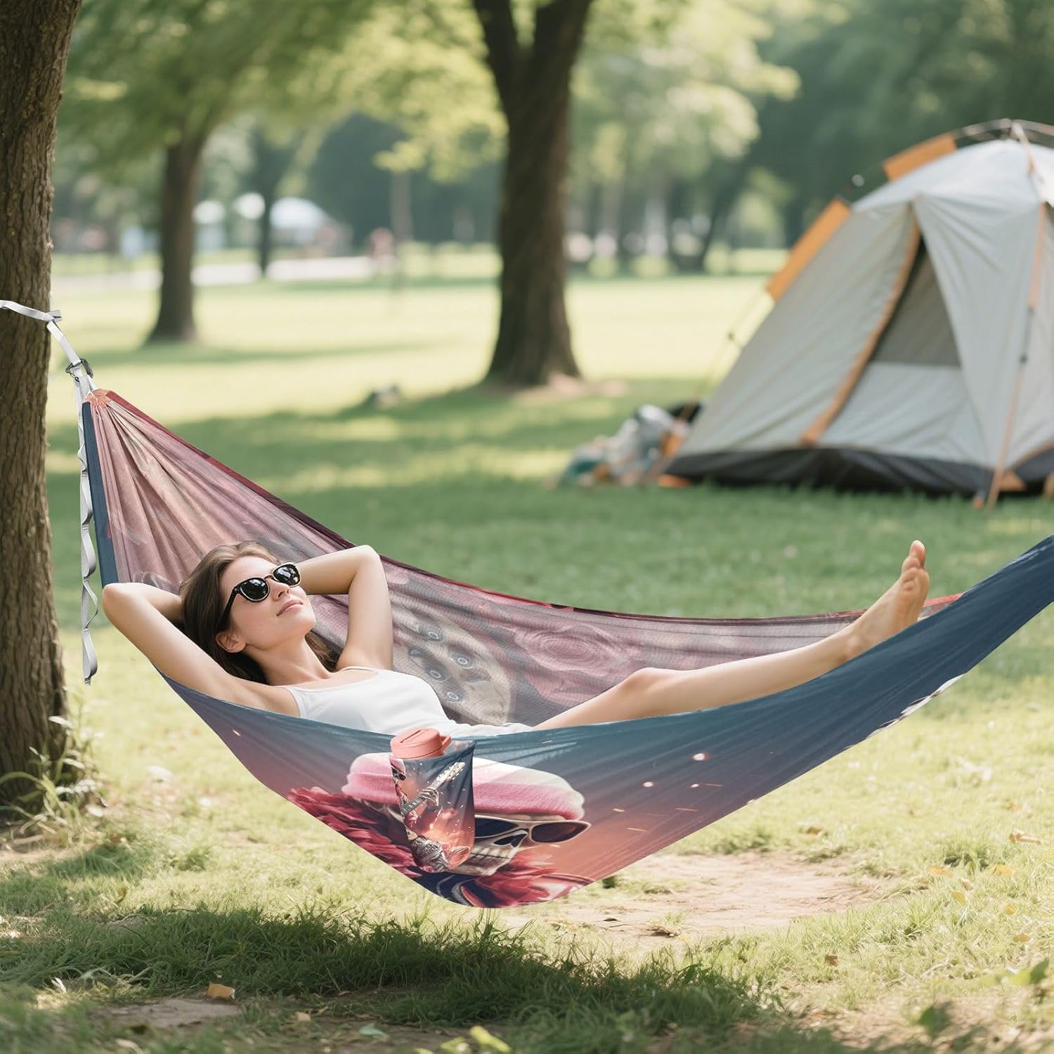 Christmas Cool Rose Crazy Guitar Hammock for Outside Trees Camping Portable Hammocks Lightweight Perfect for Indoor Hiking Beach Travel