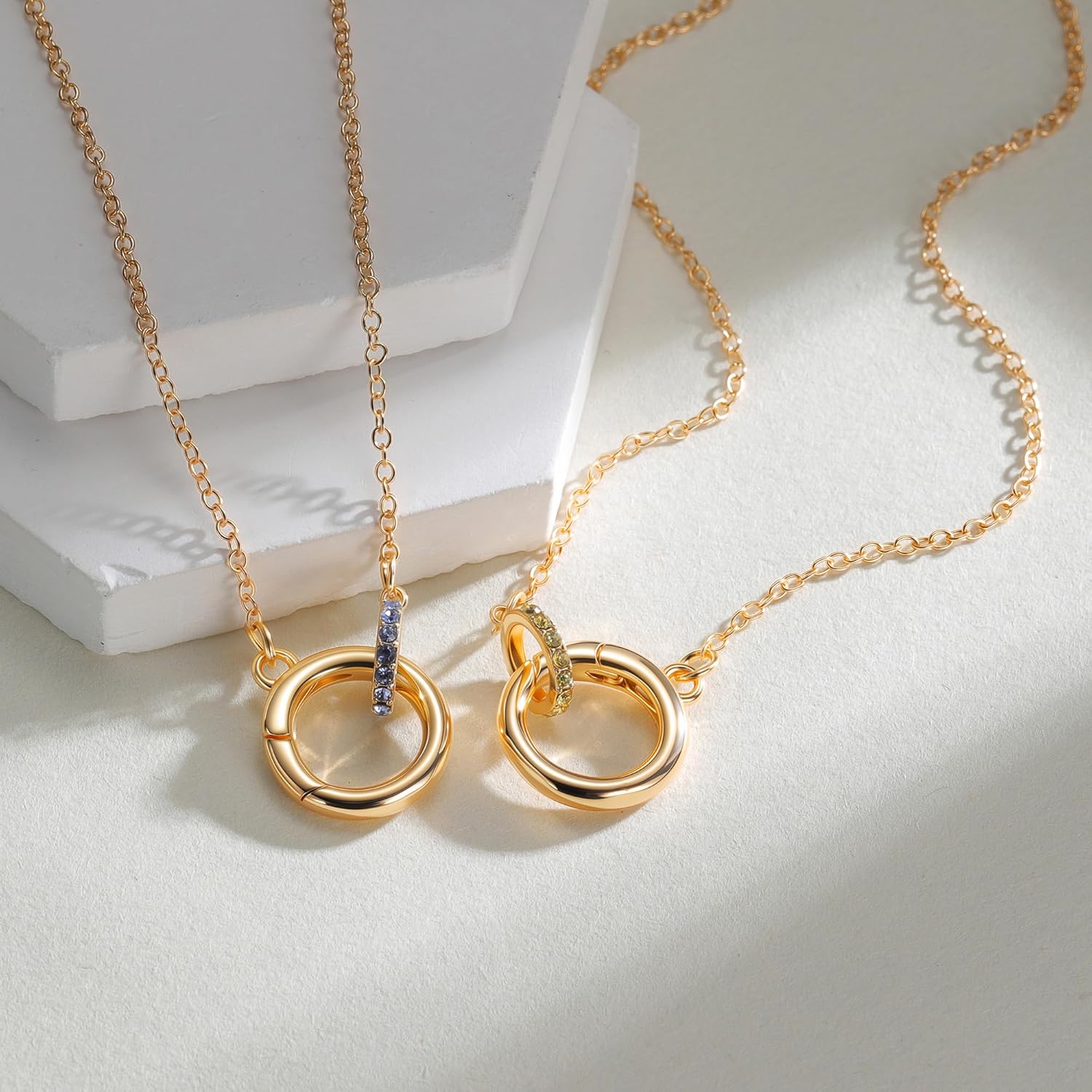 12 Birthstone Interlocking Circle Pendant Necklaces for Women, Trendy Non Tarnish Dainty Gold Plated Simple Ring Charm Holder Necklace Jewelry Birthday Gifts - Image 5