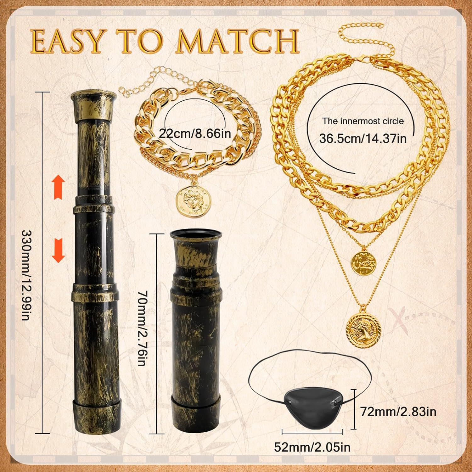 Anxingo Pirate Costume Accessories Set, Binoculars, Bandanas, Belts, Eyepatches, Accessories Suitable for Parties, Cosplay, Halloween and More - Image 2