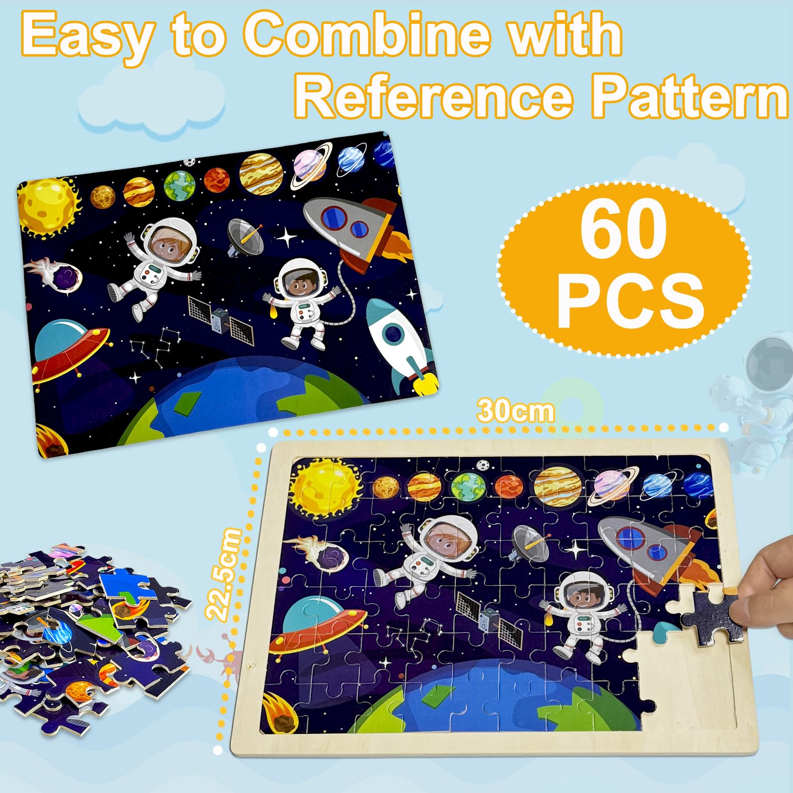 Kulveanju Wooden Jigsaw Puzzles for Kids, 5 Packs 60 Piece Childrens Jigsaws Age 3-4, Montessori Wooden Toys Dinosaurs - Image 3