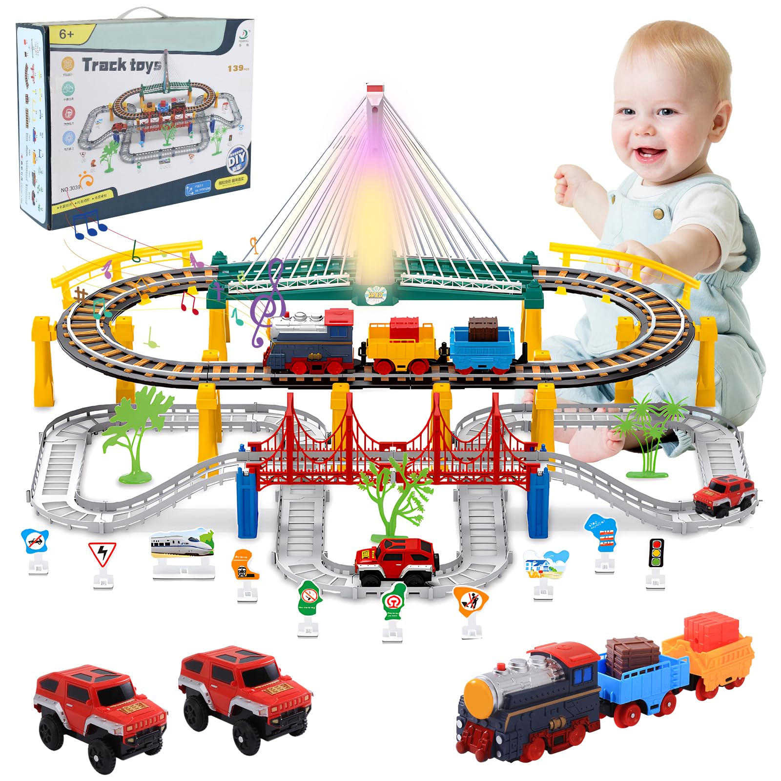 OBEST Train électrique RC – Kit De Rails Avec Vapeur, Rampes Et Bascule – Jouet éducatif Pour Enfants, Cadeau Noël