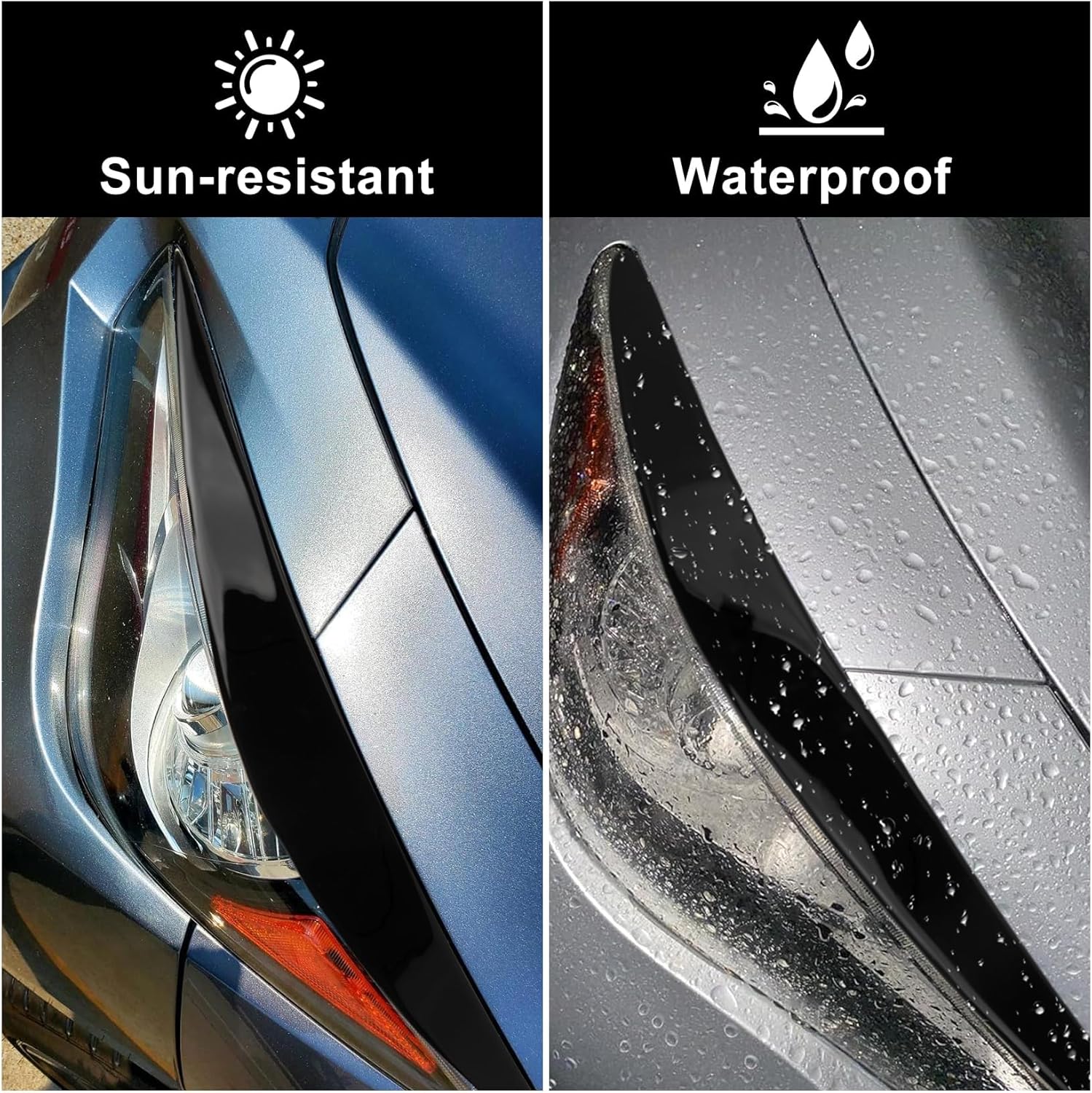 Glossy Black Eyelid for Q50, PSLER Headlight Eyelids Headlight Eyebrows Trim Front Headlight Cover Eyebrow Decoration Front Lamps Sticker Fit for Infiniti Q50 2014 2015 2016 2017 2018 2019-2024