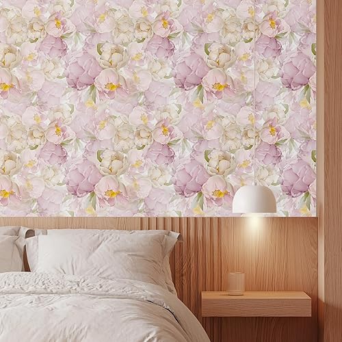 Miniatura 3 de Papel tapiz floral de acuarela, flor de peonía rosa, papel tapiz grande floral para despegar y pegar, mural de pared floral, autoadhesivo,