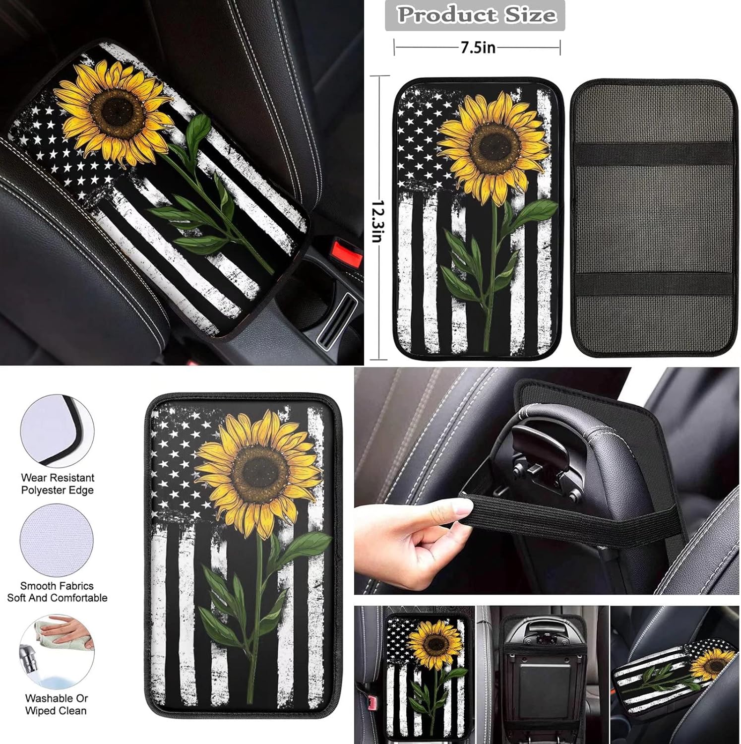 POLERO Star Sun and Moon Car Seat Cover Full Set Vintage Interior Accessories for Auto 12pcs Front and Rear Bench Covers with Armrest Pad