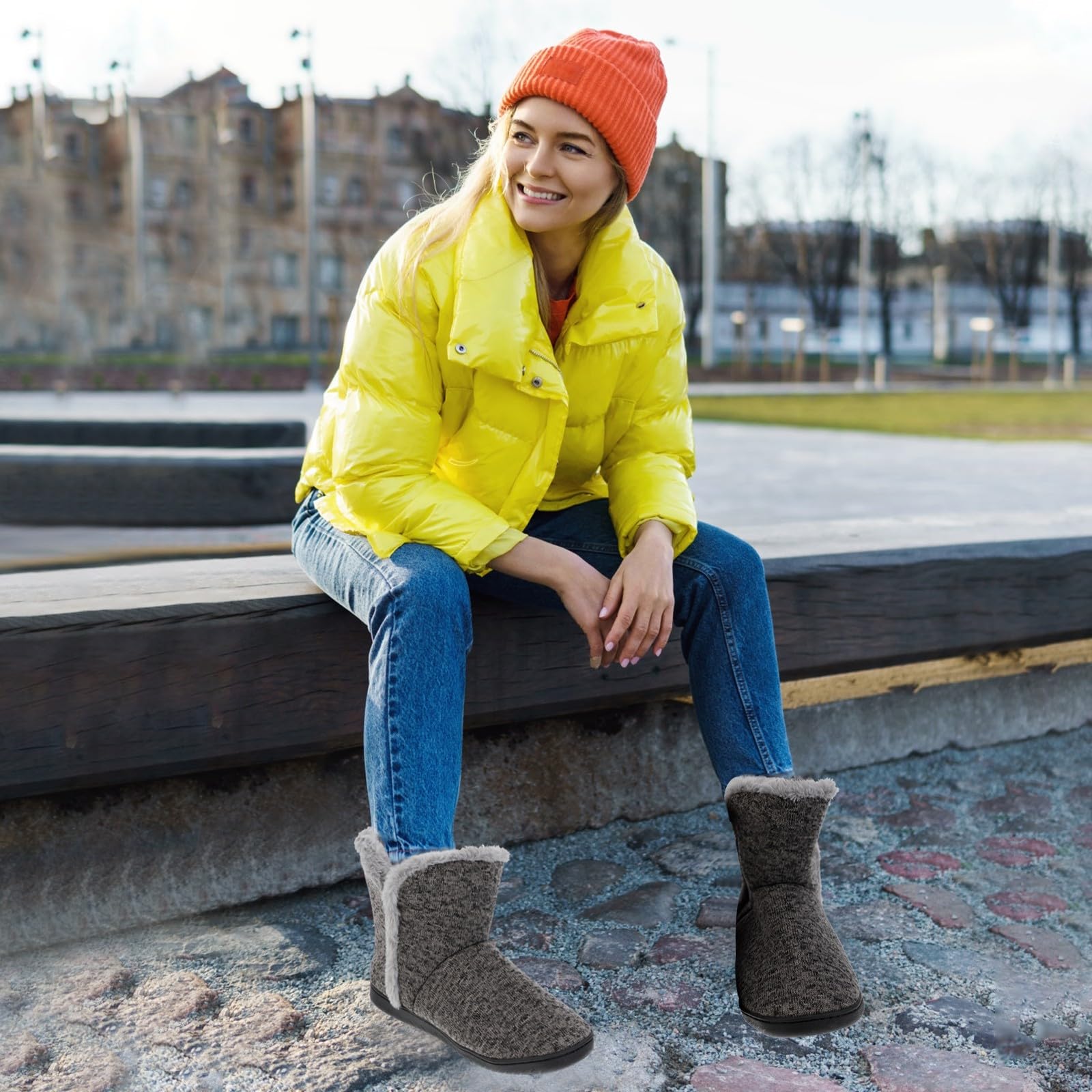 IMIKEYA Pantofole Stivaletto Uomo Calde Fondo, Grigie 43-44 | Casa e Inverno, Effetto Antiscivolo, Cashmere e Gomma, Taglia Adatta 42-43 , Stile Elegante