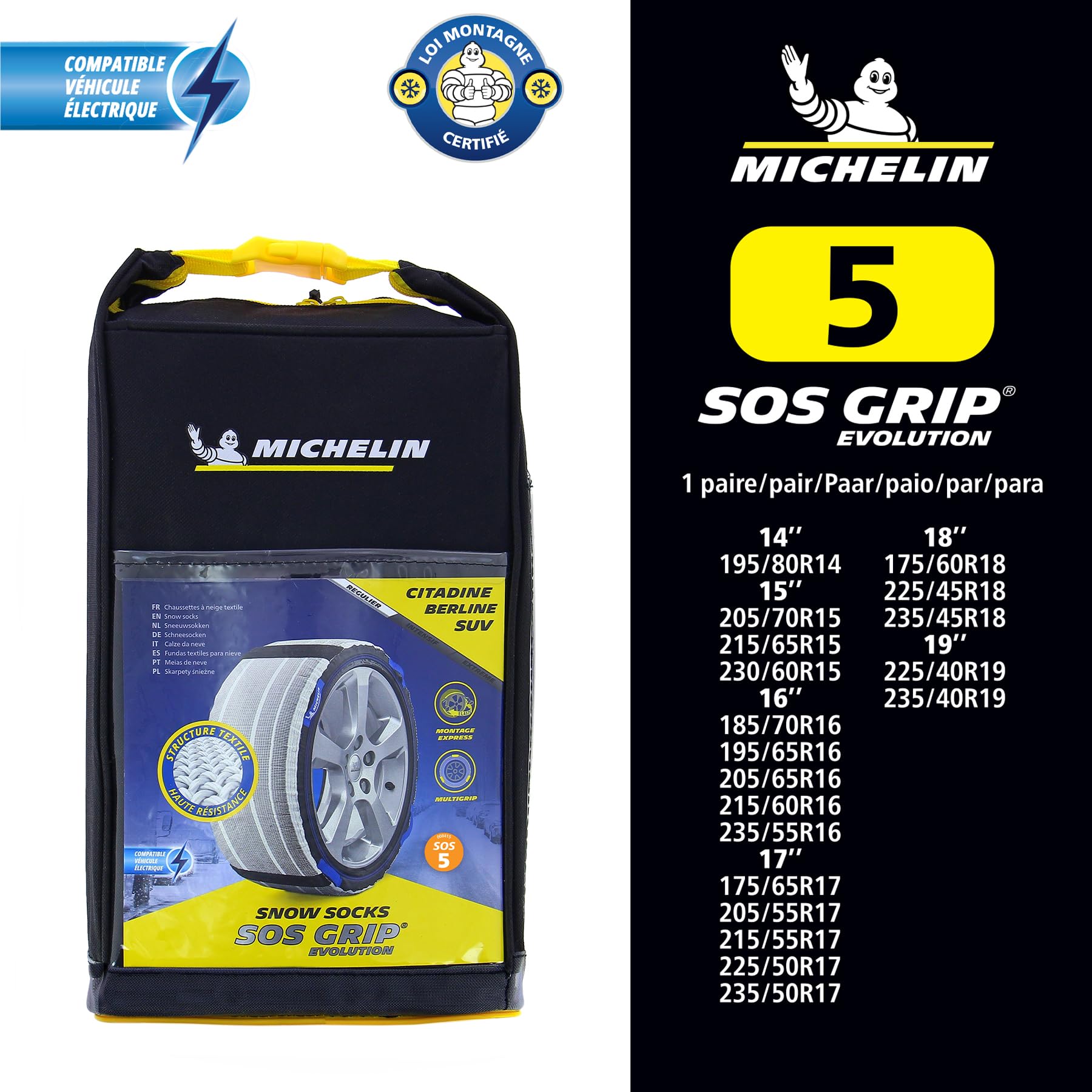MICHELIN SOS Grip Evolution 5- Textile Schneesocken | Notfall-Schneeketten für Autos | Schnelle & Einfache Montage | Perfekter Halt auf Schnee & EIS | Aus langlebigem Polyestergewebe, Notfall-Schneeketten für Autos, Schnelle & Einfache Montage, Perfekter