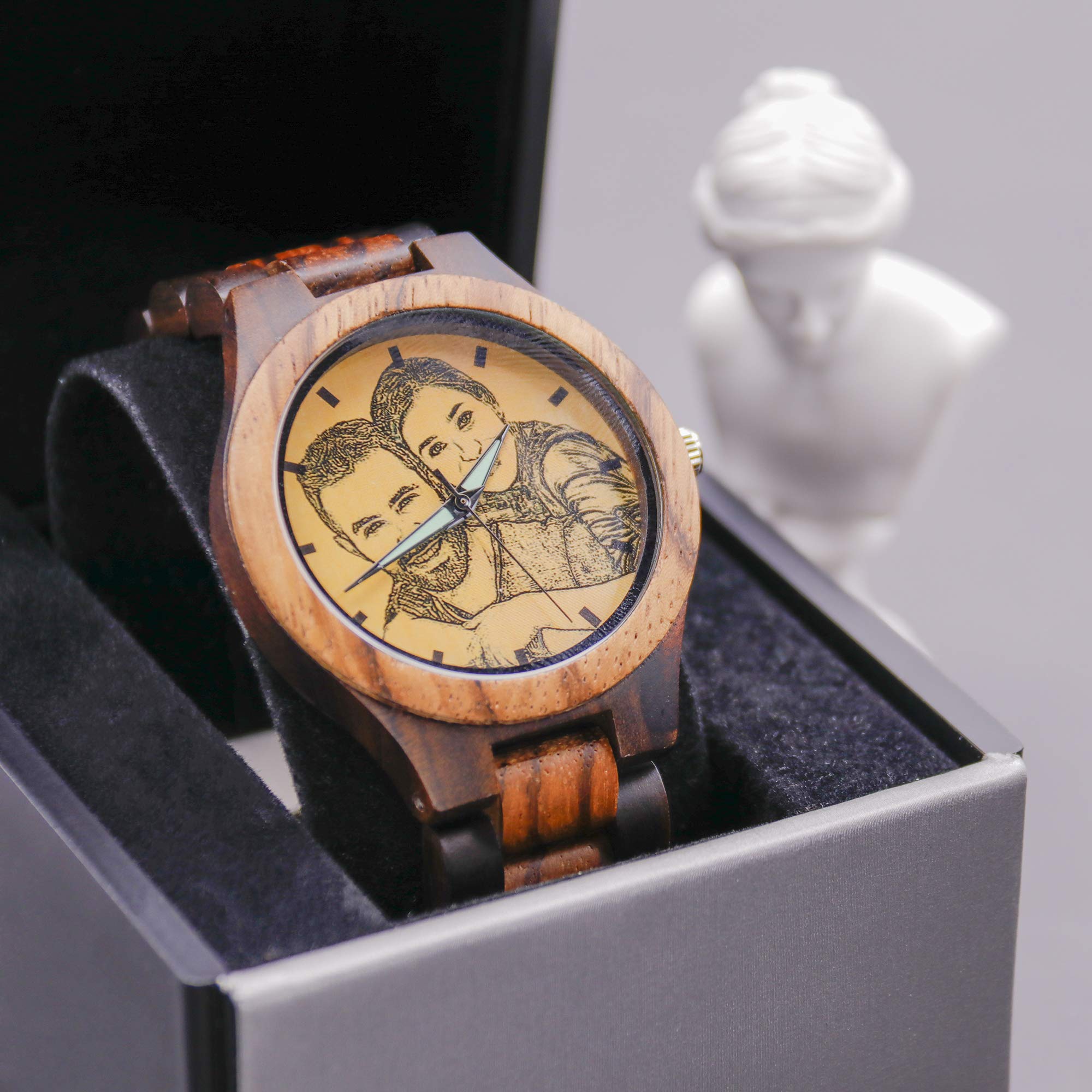 Montre en Bois pour Homme avec Photo Montre Photo De Père Personnalisée avec Texte Montre De Poche Personnalisée avec Cadre Photo Cadeau De Photo De Fête des Pères pour Papa Mari