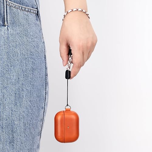 Miniatura 6 de Funda de cuero compatible con AirPods Pro 2, botón de sincronización, diseño de clip D con cordón de mano, funda de cuero genuino para AirPods Pro