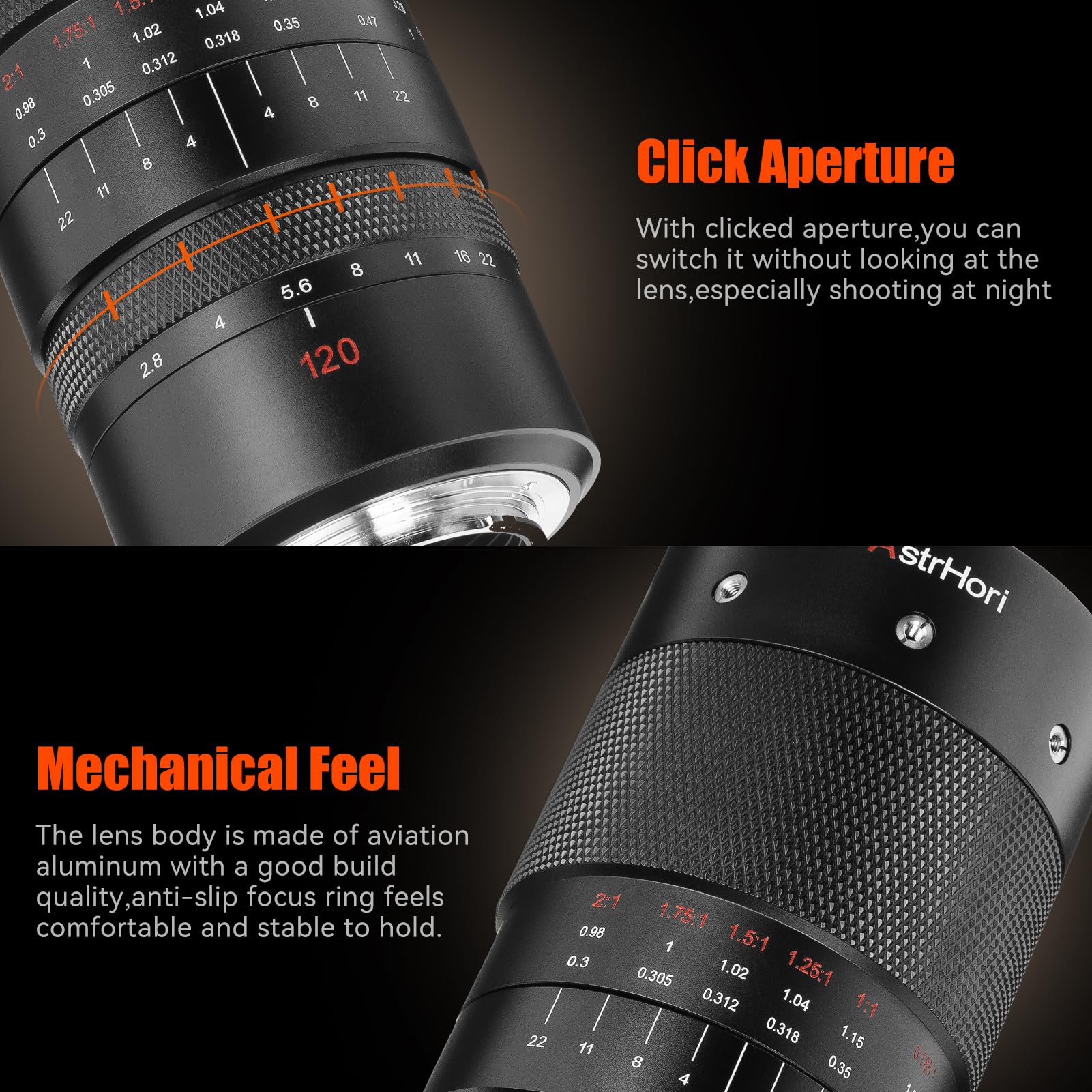 AstrHori Objectif macro 120 mm F2.8 2X plein cadre grande ouverture manuel moyen téléobjectif Prime compatible avec les appareils photo sans miroir Sony E Mount