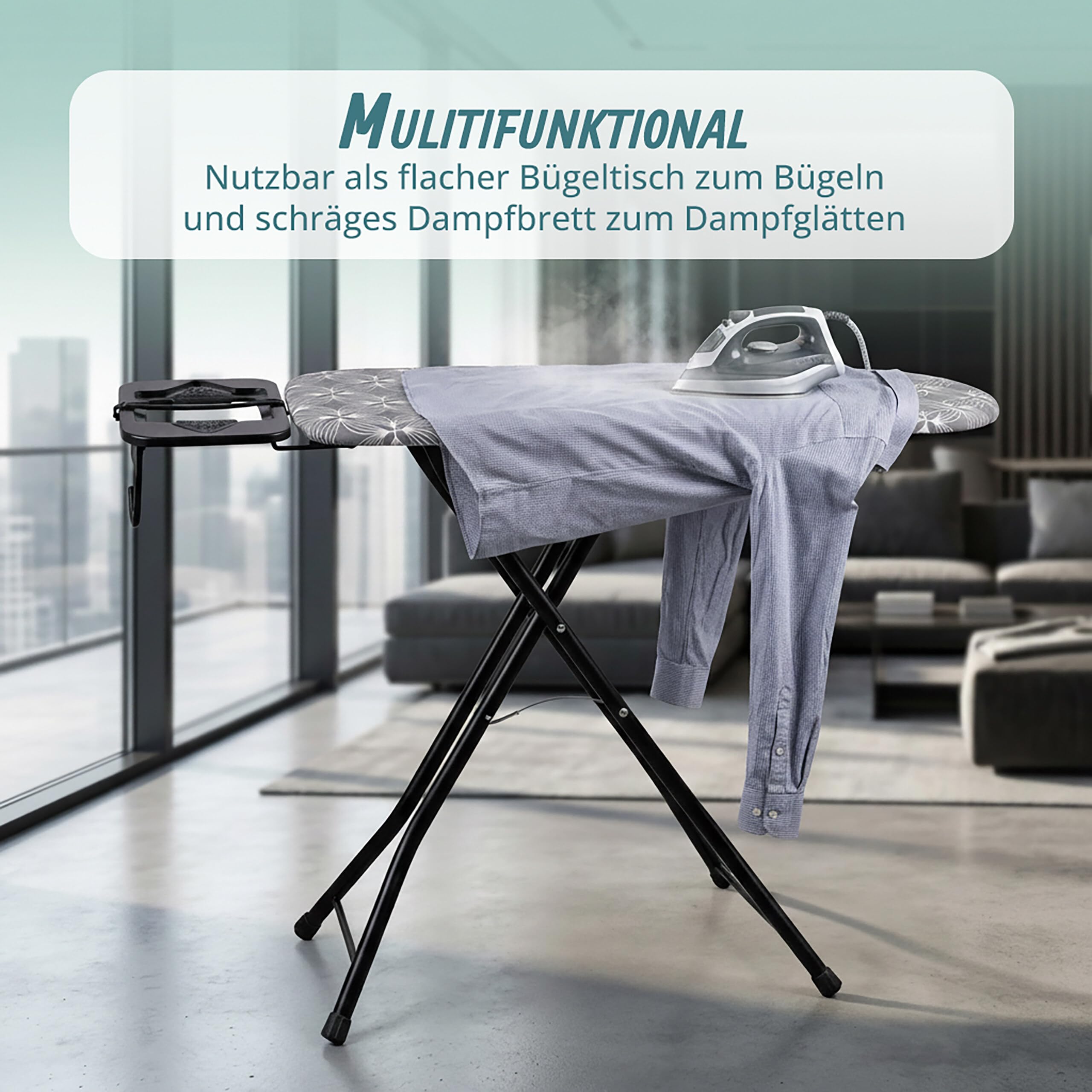 Relaxdays Bügelbrett & Dampfbrett, für Dampfbügeleisen & Dampfglätter, BxT: 109,5 x 35 cm, Bügelstation, klappbar, grau