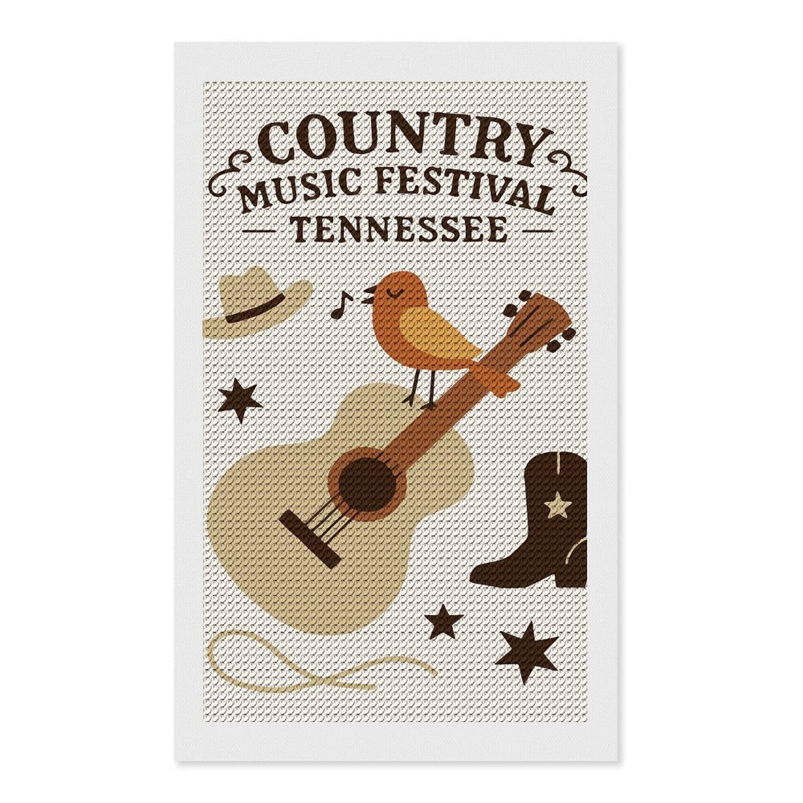 Junmoney Country Music Festival Tennessee Illustration Diamond Art Canvas 12"x20", for Adults, Pleasing Wall Art Project, Modern Decor, Gift Idea, Nice Detail and Sparkle