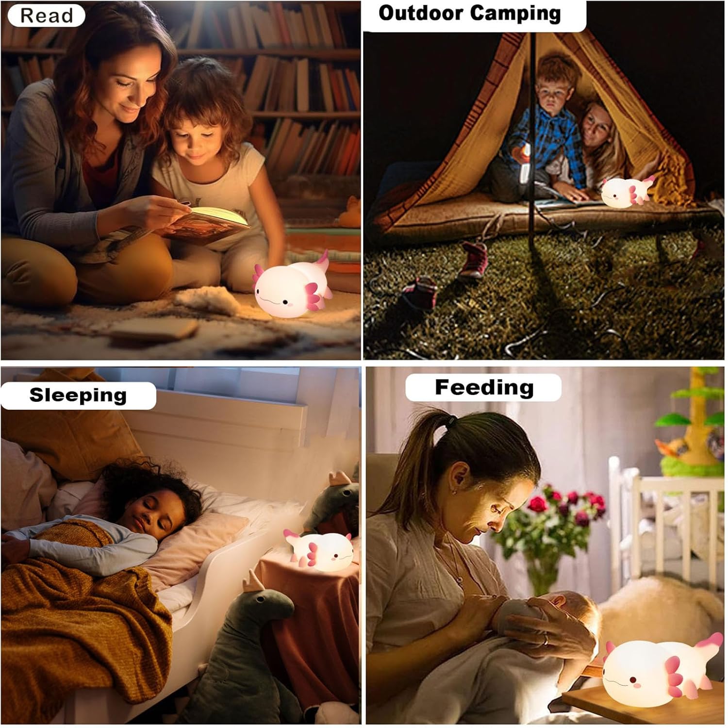 LED Squishy Axolotl Night Light,Cute Capybara Lamp for Kids and Adult!Axolotl Gifts for Boy Girls,Rechargeable Novelty Animal Night Lamp,2 Levels Dimmable Nursery Nightlight Touch Lamp for Bedroom