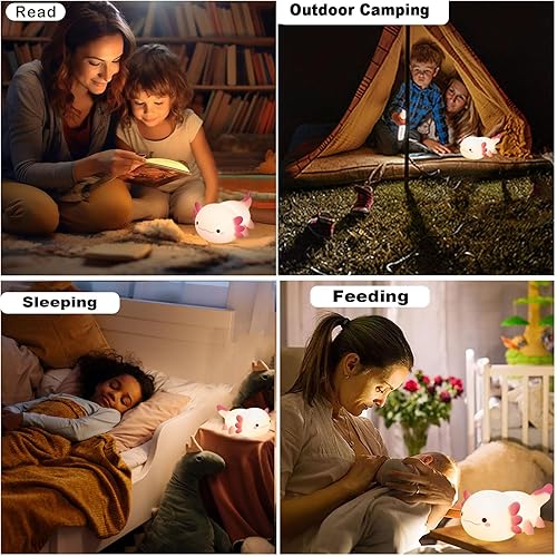 Miniatura 6 de Axolotl - Luz nocturna para niños, bonita lámpara de ajolote recargable, lámpara de mesa, lámpara de noche, lámpara de noche de silicona LED de
