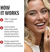 Vista 4 de Force Factor Suplementos de ácido hialurónico, cápsulas de ácido hialurónico para la salud de las articulaciones y la hidratación de la piel