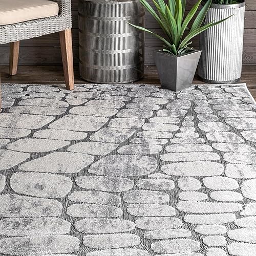 Miniatura 9 de nuLOOM Jaycee - Alfombra texturizada Stone para interiores y exteriores, 4 x 6 pies, color gris