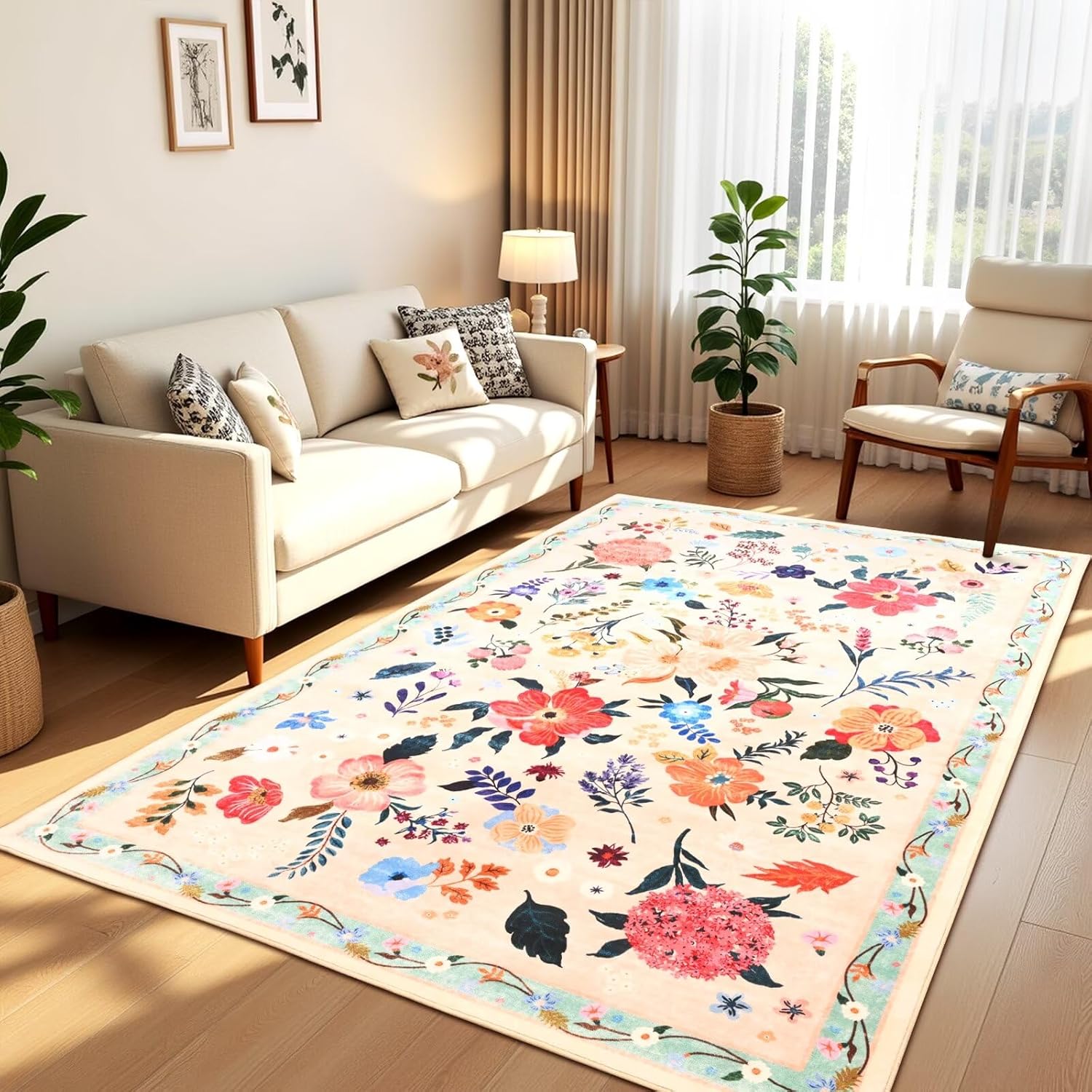 Amazon.com: Macgace 5x7 Washable Floral Rug, Vibrant Flower Pattern ...