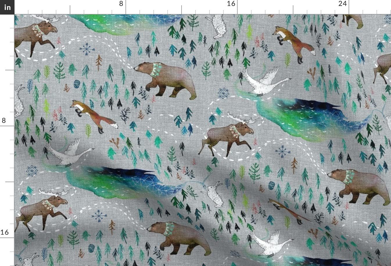 Spoonflower Fabric - Bear Moose Fox Forest Lake Mountain Printed on Upholstery Velvet Fabric Fat Quarter - Upholstery Home Decor Bottomweight Apparel