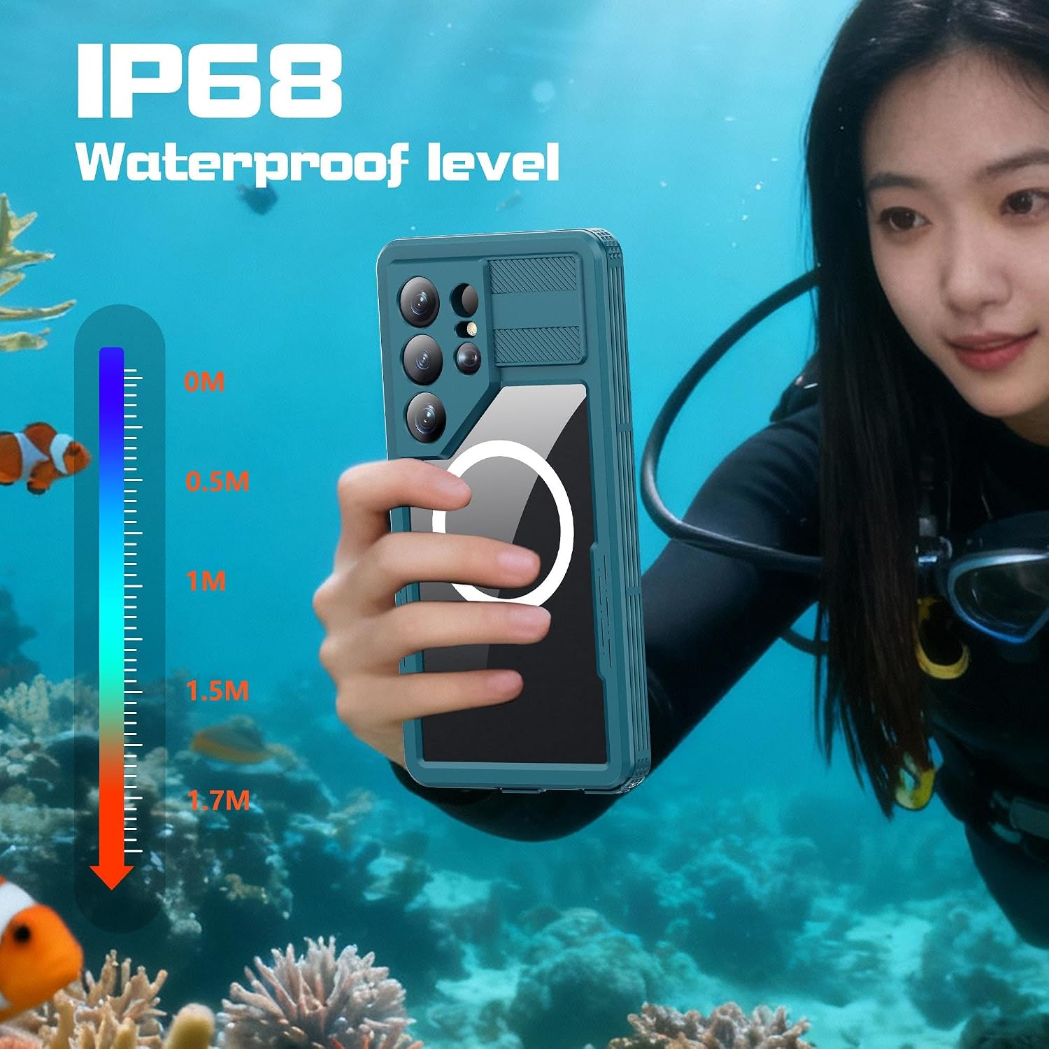 IP68 Waterproof Case for Samsung Galaxy S26 Ultra 6.9'', 6.6FT Military Shockproof Dustproof Snowproof Cover, Built-in Screen Protector, Compatible with Magnetic Wireless Chargers,Cyan&Teal