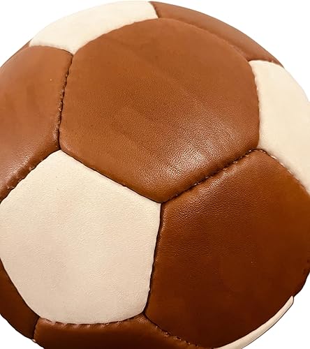 Miniatura 2 de Geoffrey Balón de fútbol vintage de 32 paneles, 100% cuero de vaca con base de madera, bronceado y cremoso, tamaño 5, fútbol retro cosido a mano