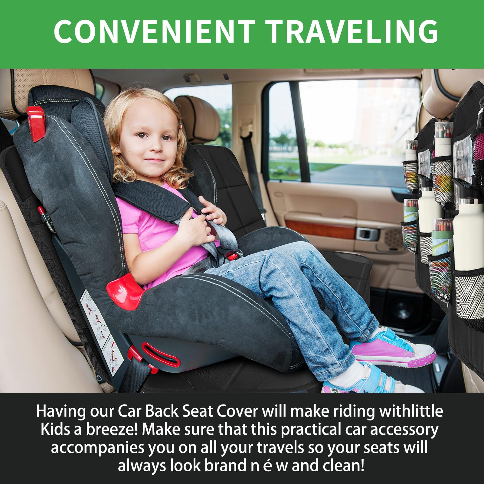 Aurelema Paquete de 4 organizadores de asiento trasero de coche, protectores de asiento de coche, grandes, impermeables, con acolchado grueso, alfombrilla universal con bolsillos de almacenamiento