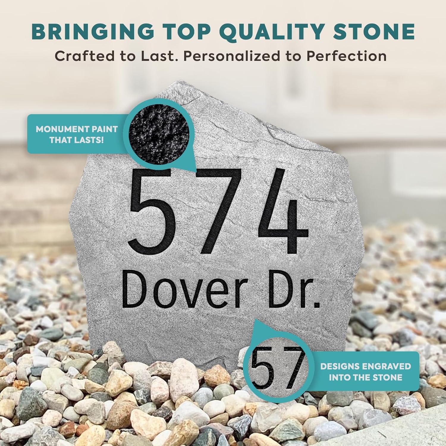 Personalized Modern Address Stone - Address Sign Garden Stone - Greystone 21" x 21" - Address Marker by Design A Stone