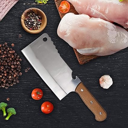 OAHU 11.5 Inch Stainless Steel Chopper Brass Handle - Cleaver - Butcher Knife - Multipurpose Use for Home Kitchen or Restaurant - Chef's Chopping Knife - Heavy Duty for Home, Silver