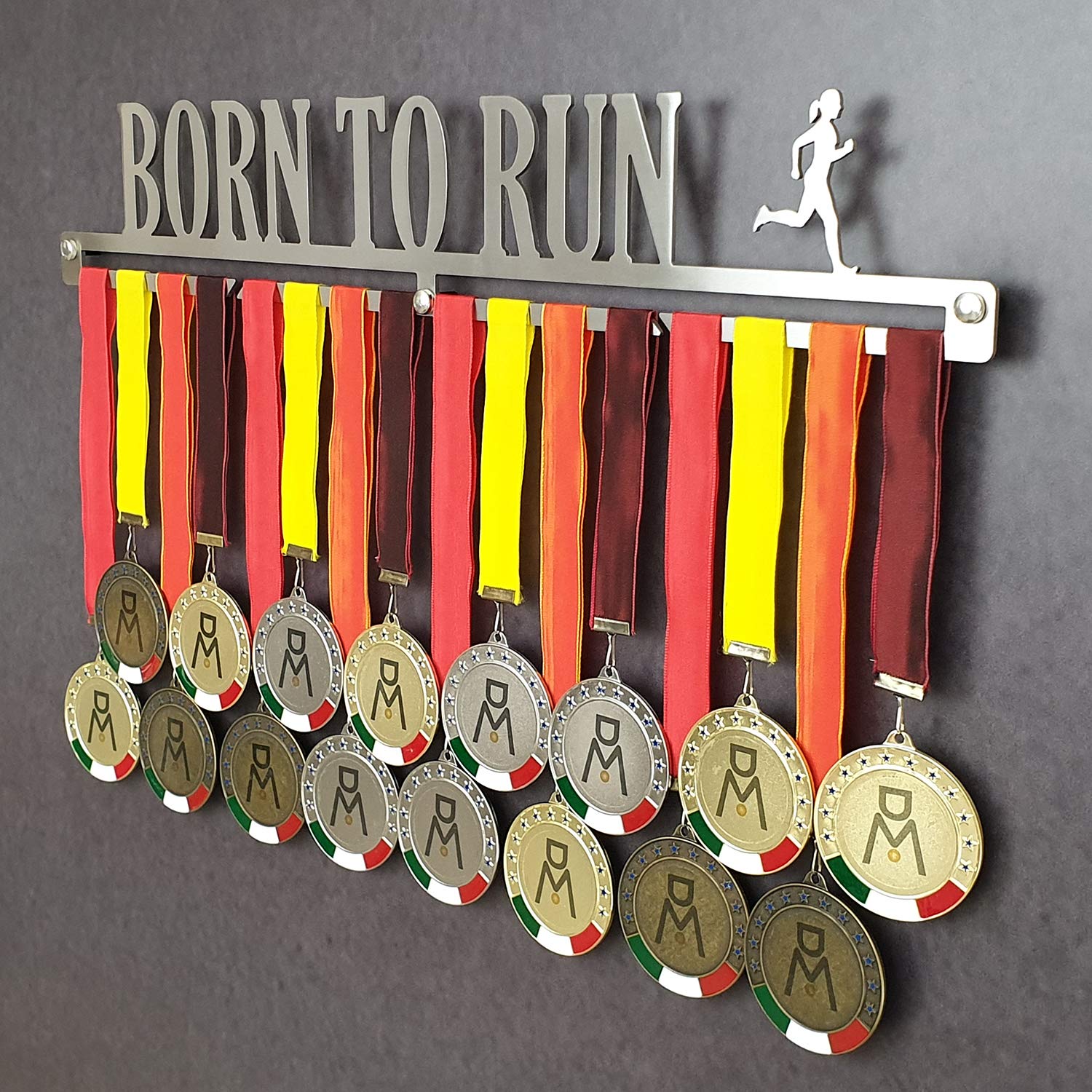 MEDALdisplay Born TO Run - Medagliere da Parete - Porta medaglie Running, Maratona, Corsa - Sport Medal Hanger - Display Rack - Acciaio Inox 100% Made in Italy by
