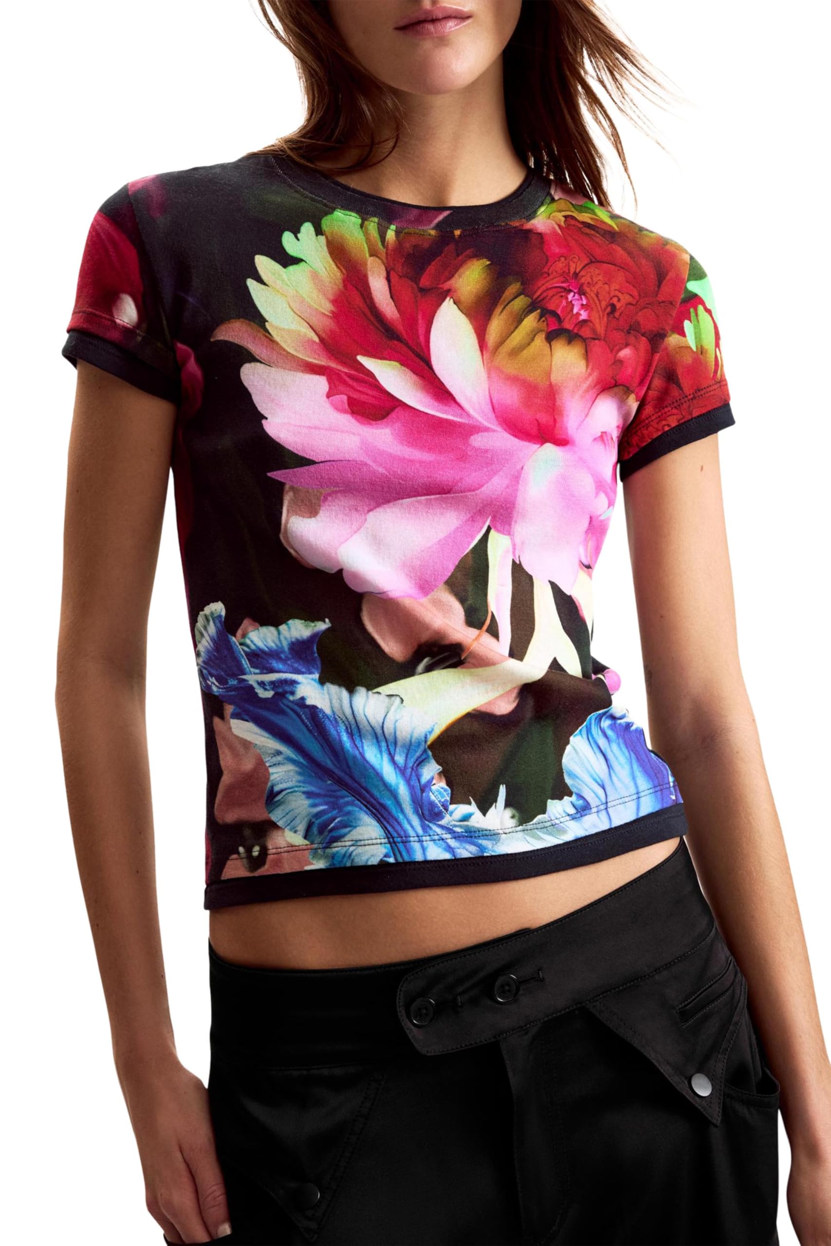 DESIGUAL T-SHIRT MANICHE CORTE DONNA NERO