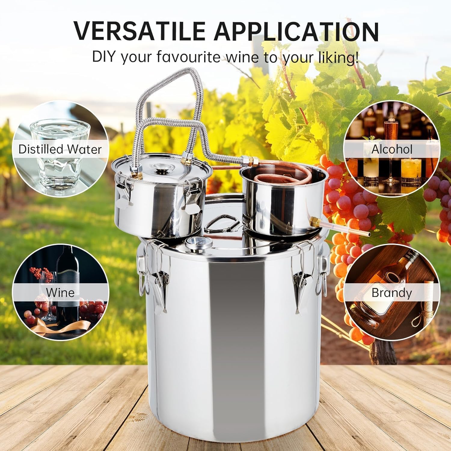 13.2 Gal/50L Alcohol Still, 3 Stainless Steel Pots Home Brewing Kit with Built-in Thermometer, Water Pump for DIY Whiskey, Wine, Brandy, Bourbon, Essential Oil