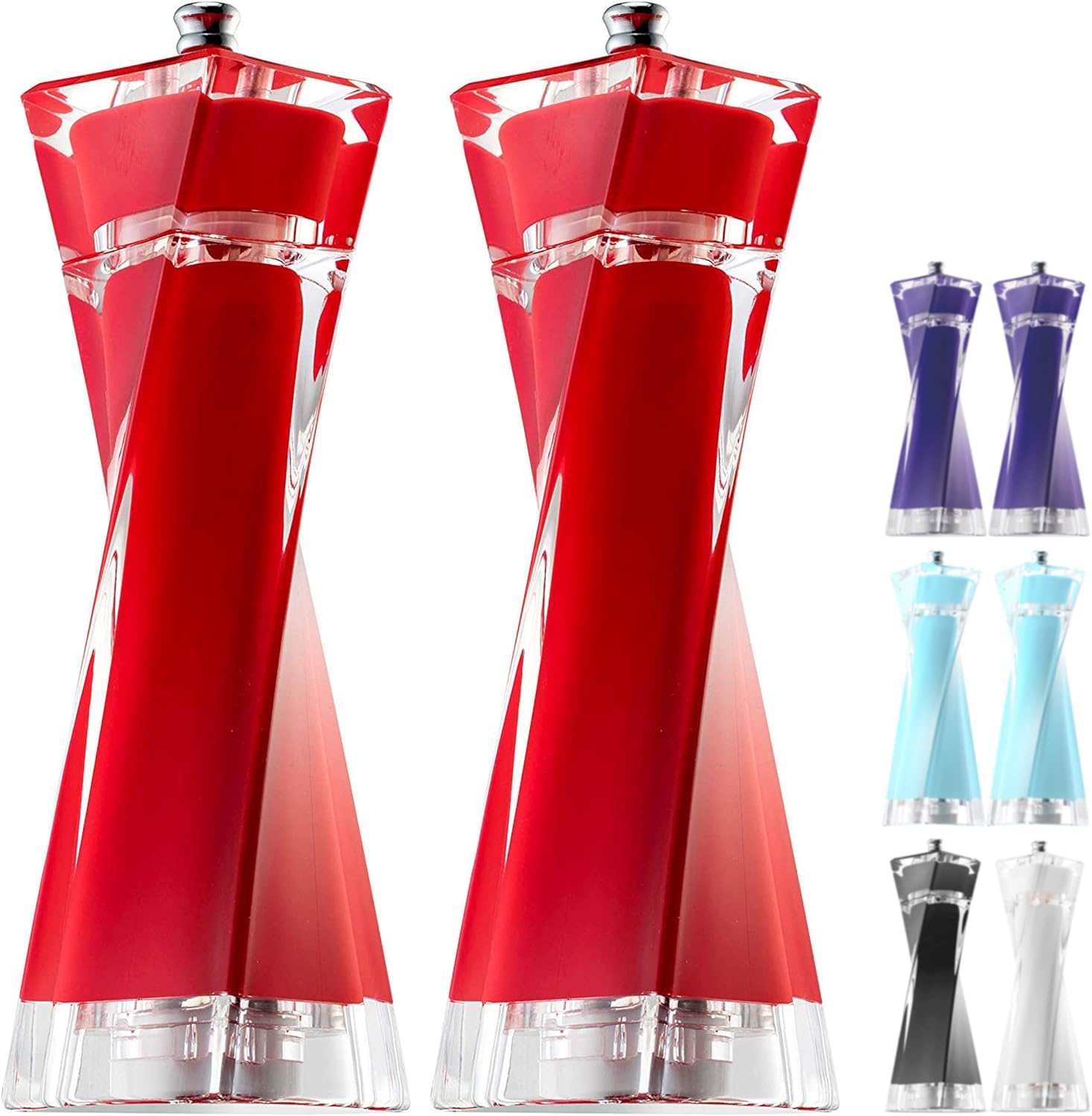 MITBAK Acrylic Red Salt and Pepper Grinders Set Sea Salt