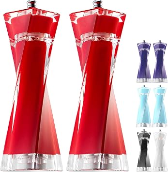 Acrylic Red Salt and Pepper Grinders Set | Sea Salt and Pepper Mills Easy to Use and Equipped with Adjustable Coarseness And Ceramic Mechanism | Unique Kitchen Gadgets | Premium Quality