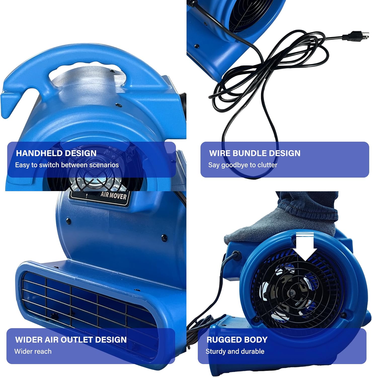 3-Speed Air Mover 1/3 HP Carpet Dryers and Floor Drying Blower Fan for Professional Carpet Cleaner with 13Ft Power Cord