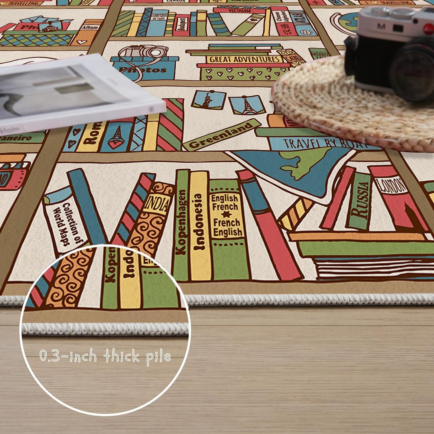 Classroom Decorations Rug, 3x5ft, Back to School Decoration Library Comic Doodle of Books Reading Home Decor Rugs, Durable Non-Shedding Soft Teacher Rugs for Classroom Nursery Rug