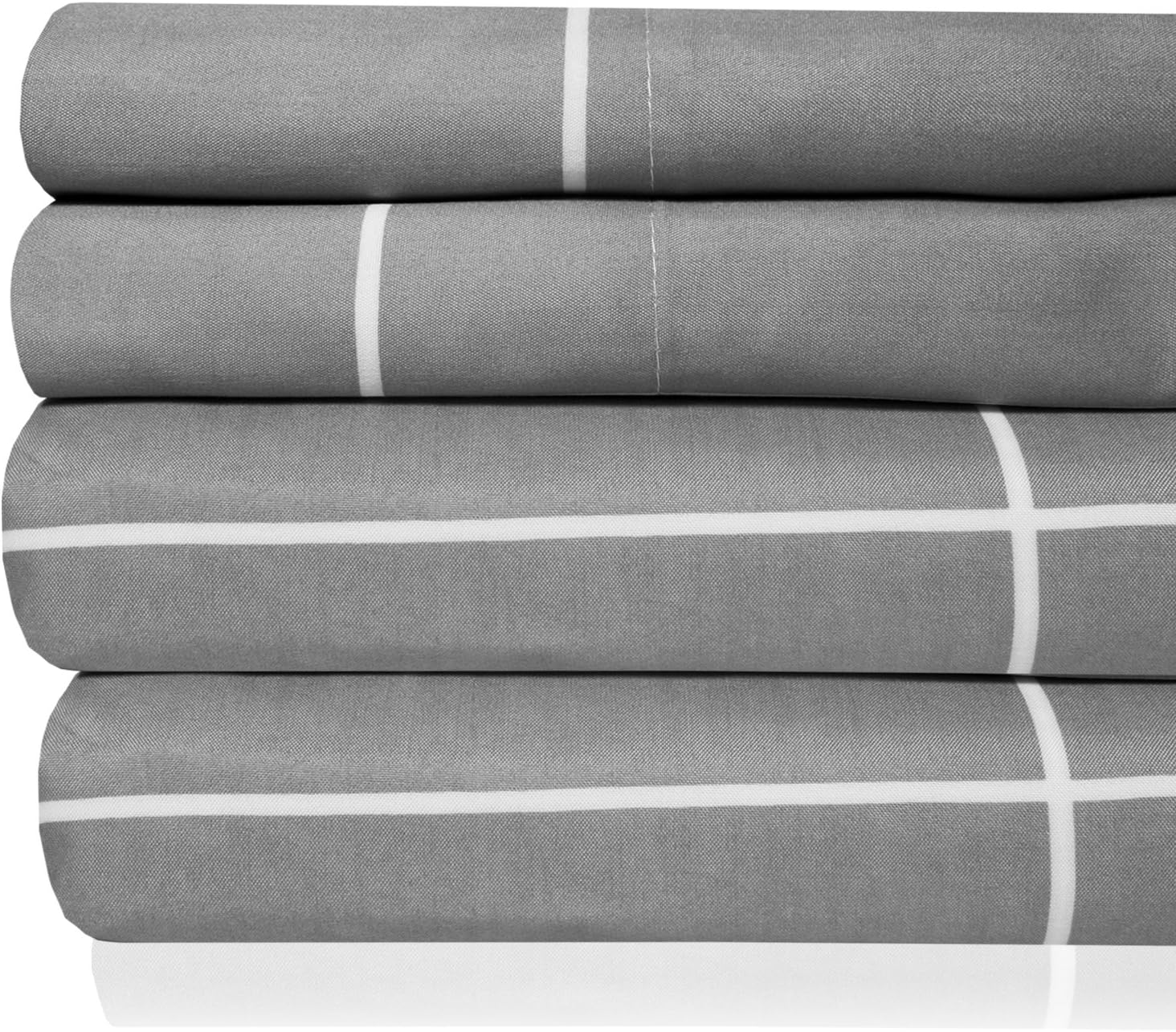 1500 Supreme Collection Bed Sheets - Premium Quality 4-Piece Bed Sheet Set & Low Price, Since 2012 - Deep Pocket Wrinkle Free Hypoallergenic Bedding - 4 Piece Set - Gray Body/White Window Pane - King