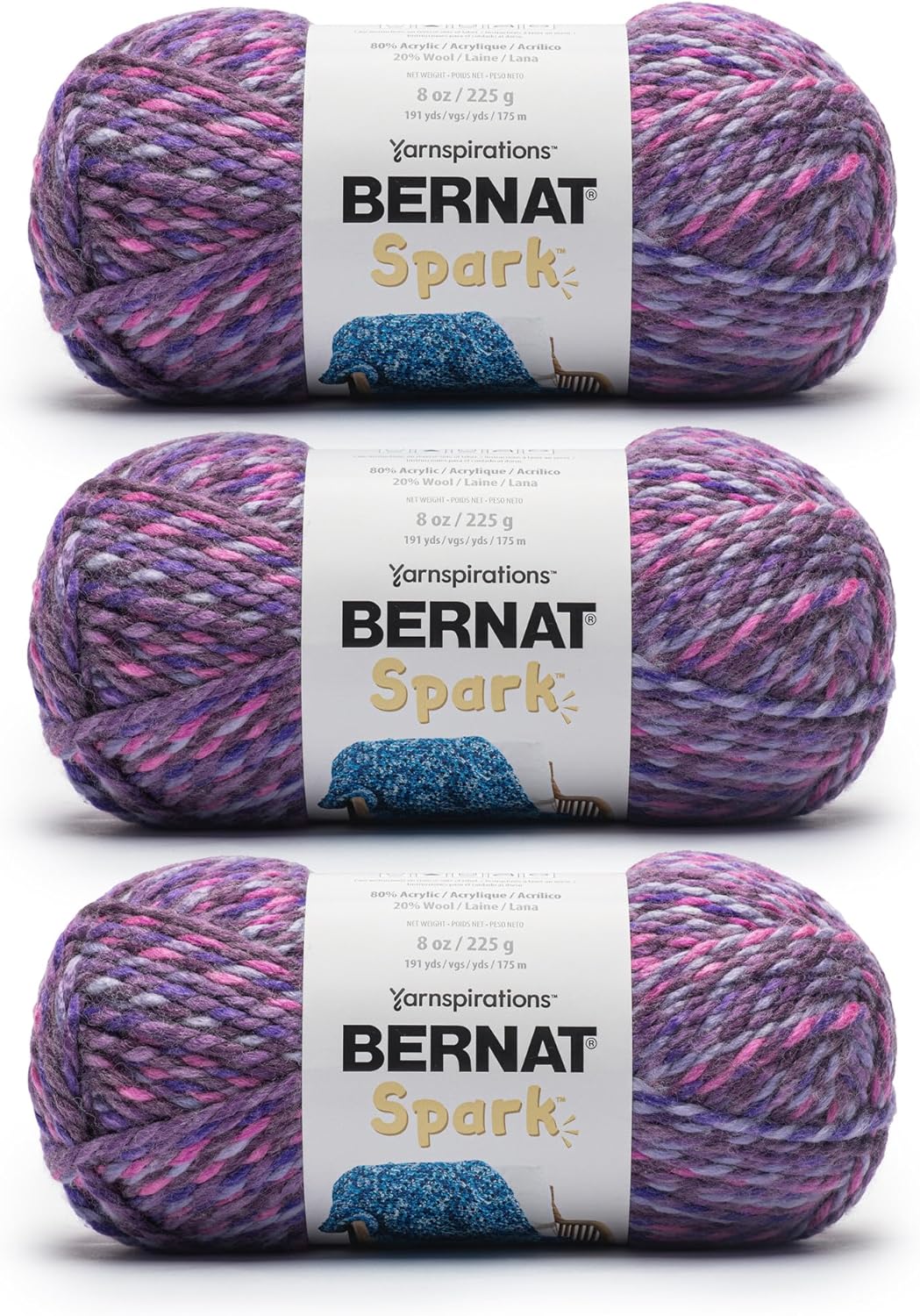 Bernat Spark - 3 Pack of 191 Yards/8 oz Passion Yarn 80% Acrylic 20% Wool Yarn