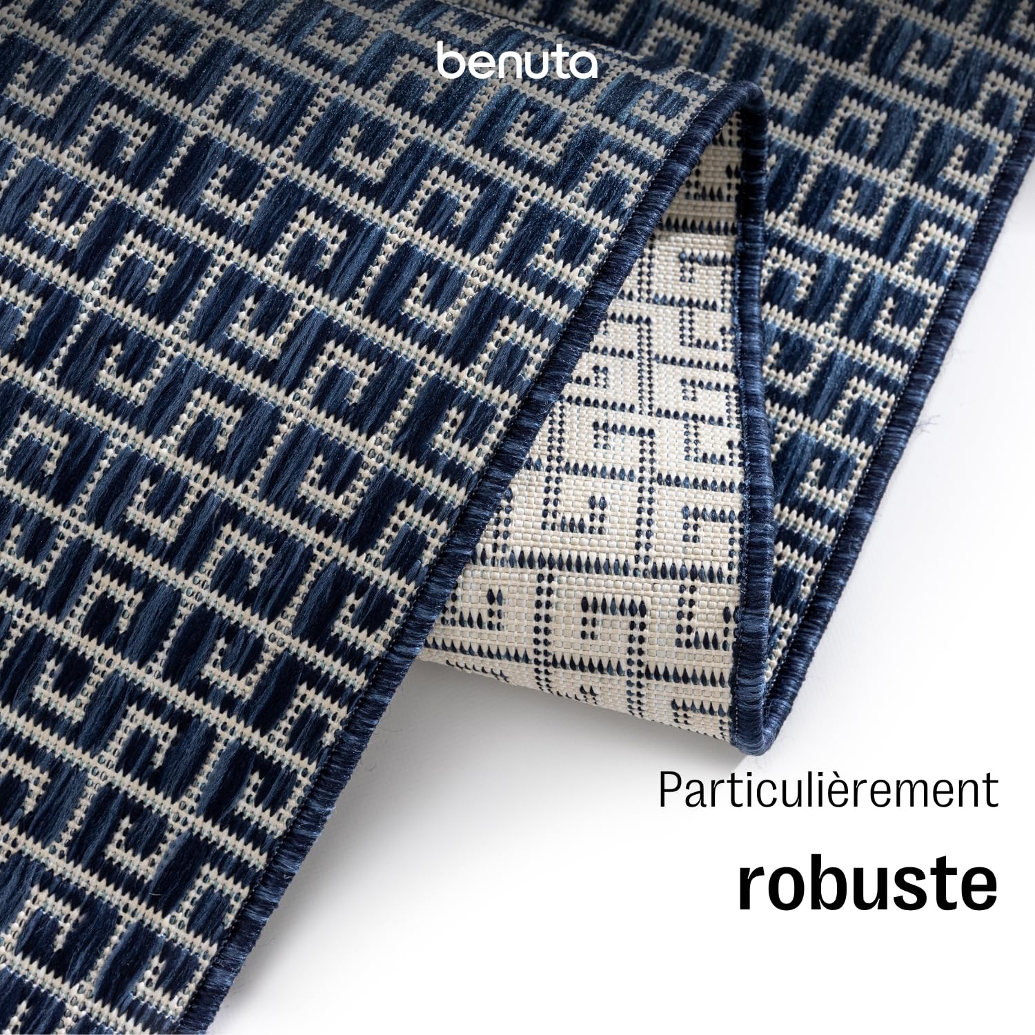 benuta Basic Tapis Exterieur Lou - Bleu 160x230 cm - Intempéries et UV résistant - Multifonction Balcon, terrasse, Jardin - Cuisine, Salon, Couloir, Salle à Manger - Entretien Facile