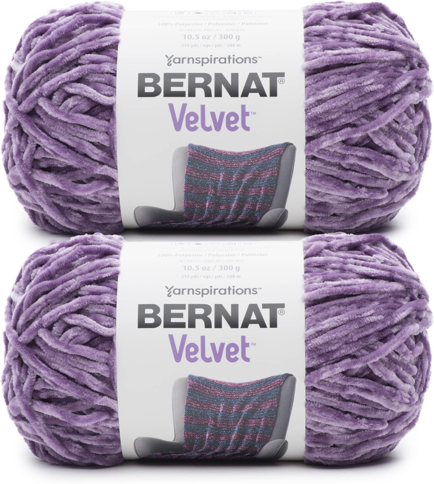 Velvet Gray Orchid Yarn - 2 Pack of 300g/10.5oz - Polyester - 5 Bulky - 315 Yards - Knitting/Crochet