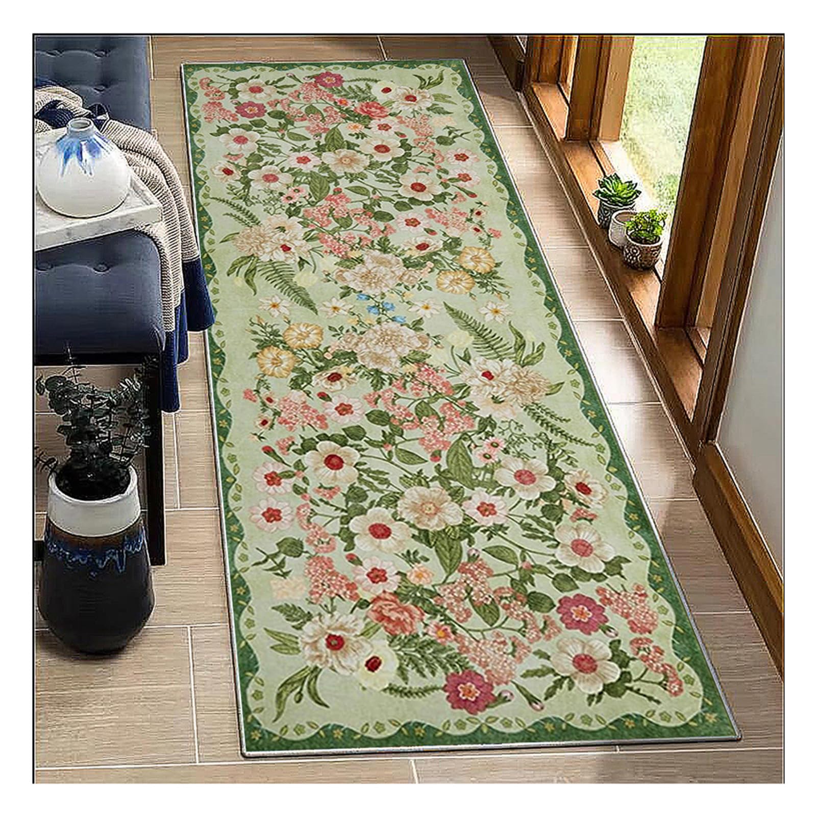 Tapis de couloir extra long 100x250cm imprimé floral lavable