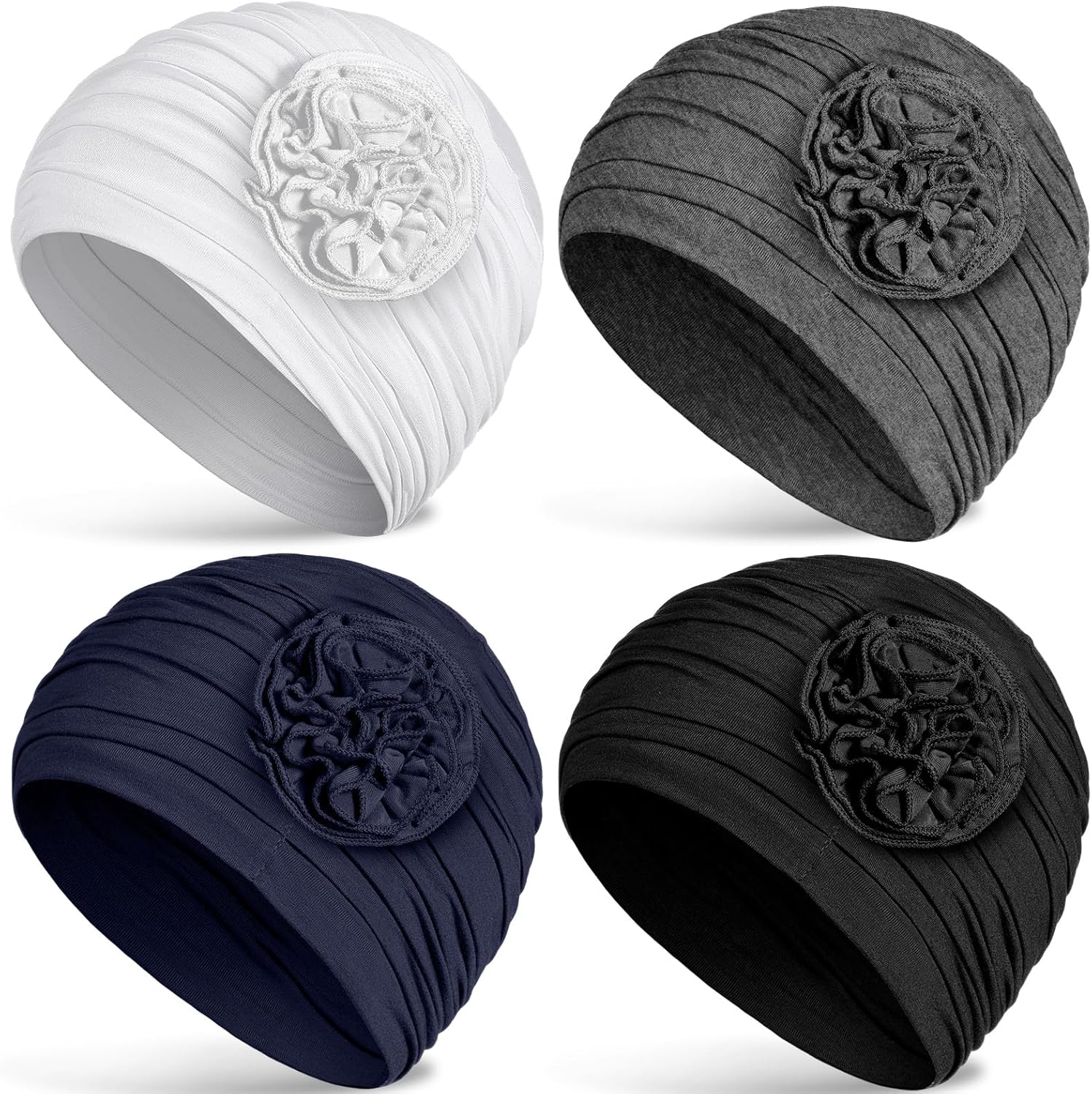 JenPen 6 Pcs Cotton Chemo Headwear for Women Turban Soft Cancer Head Scarf Hats Beanie Elastic Hair Wraps Gift for Christmas