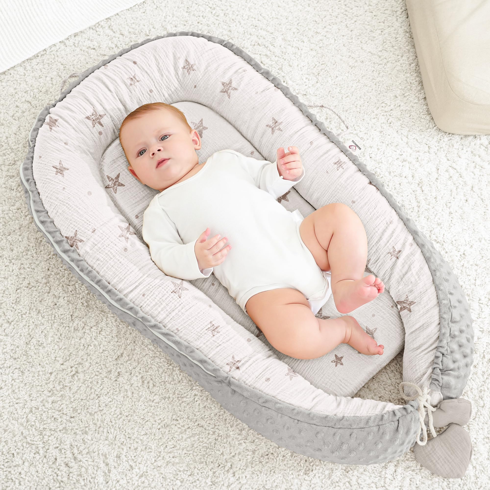 Bearmoss Baby Nido bebé recién Nacido 90x50 cm - Reductor Cuna Cuco de colecho Minky Winter cálido Capullo Ideal para moisés(Estrella Blanca)
