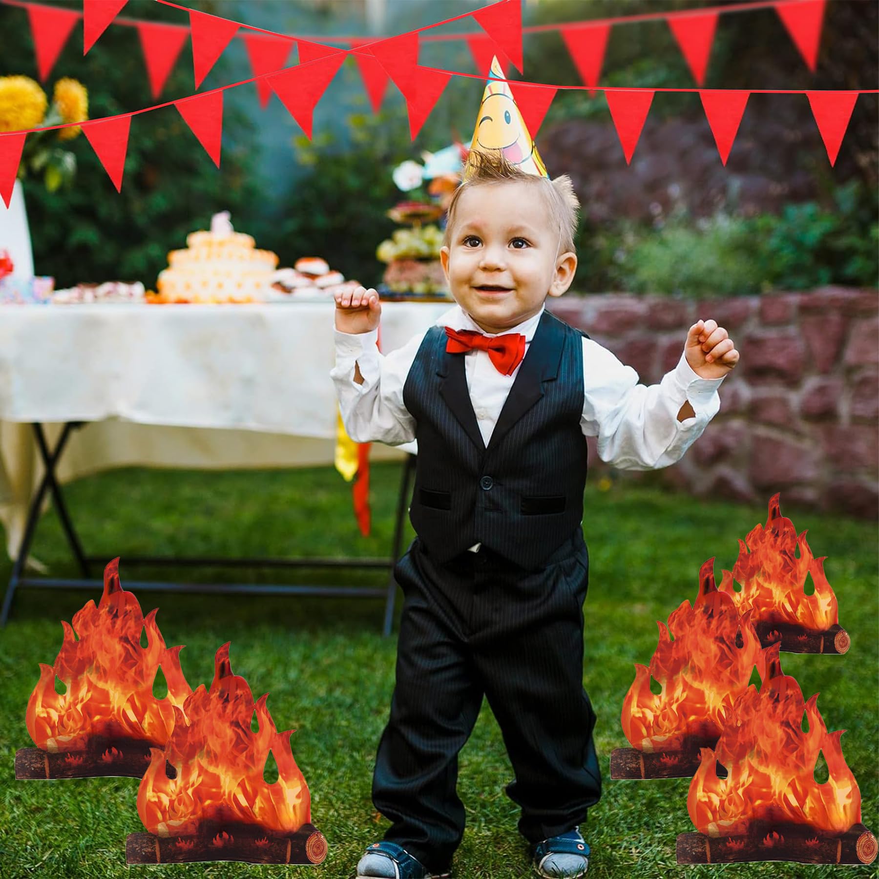 Fake Fire - 5PCS Fake Campfire 50M Red Bunting, Camping Party Decorations, Bonfire Night Decorations - Image 2
