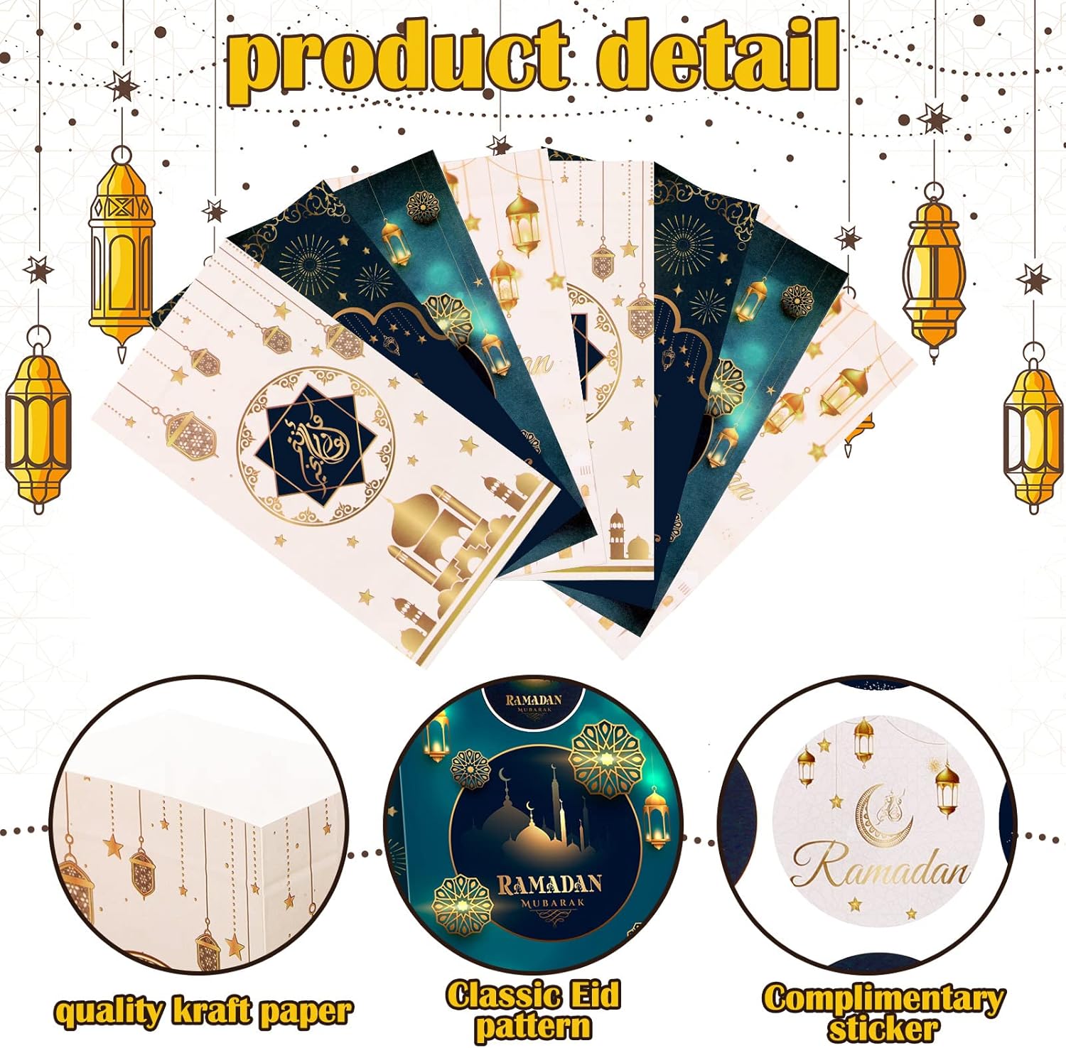 Tinlade 24 Pcs Eid Mubarak Party Favor Bags with Stickers 4 Styles Goodie Candy Paper Ramadan Treat Bags Party Favor Muslim Ramadan Gift for Eid Supplies Decoration - Image 5