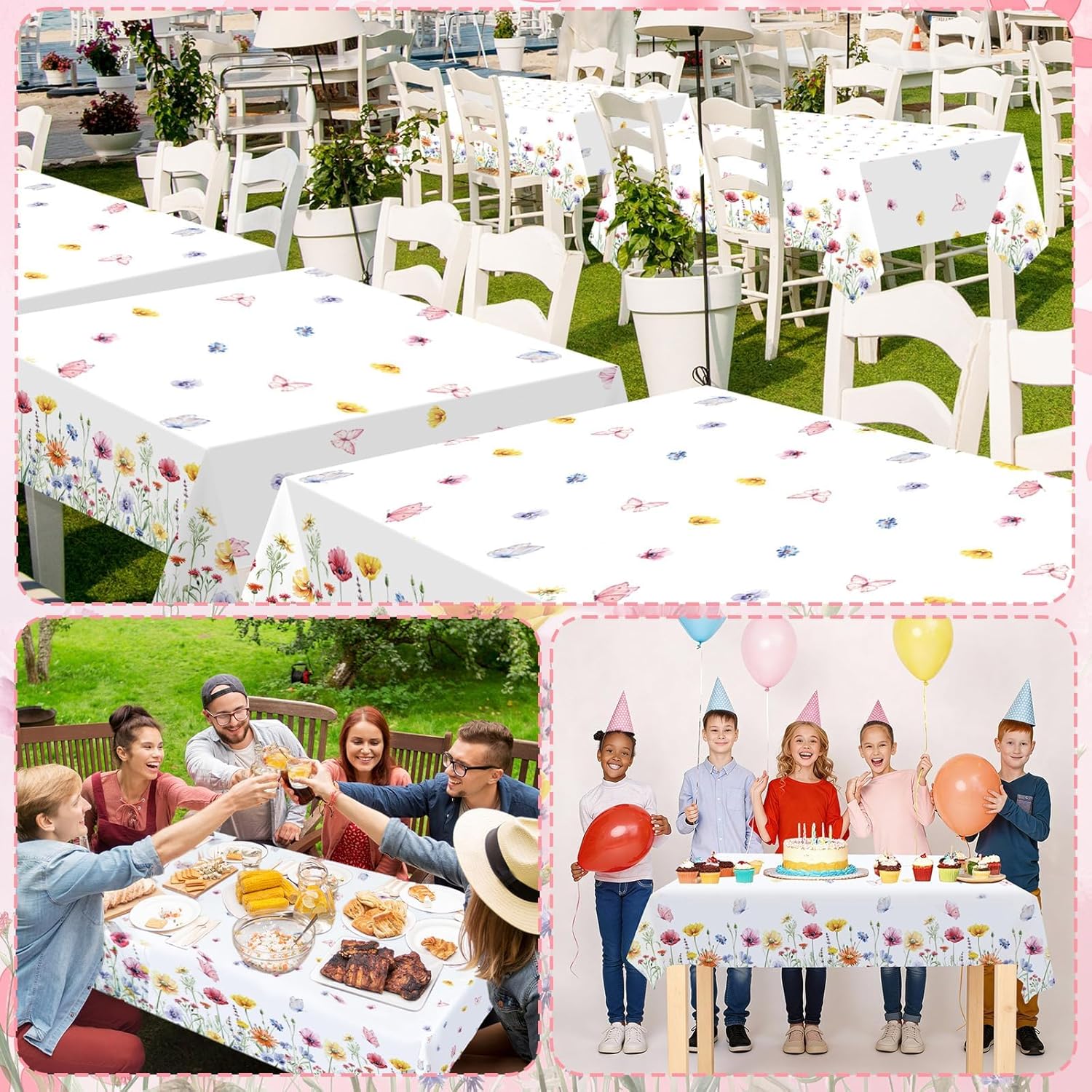 Spring Floral Tablecloth Roll 100 Ft x 51 Inch Spring Table Cover Roll Plastic Wild Flower Party Table Cloth Decoration Disposable Plastic Tablecloth for Springtime Birthday Party Wedding Tea Supplies