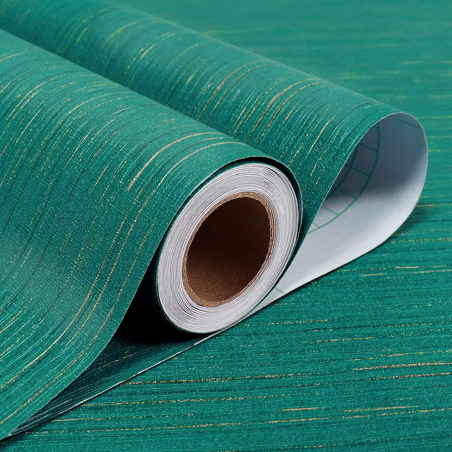 Stickyart 24"x160" Grasscloth Wallpaper Peel and Stick Textured Wallpaper Matte Teal Green Self Adhesive Fabric Wall Paper Removable Vinyl Grasscloth Contact Paper for Cabinets Drawers Waterproof