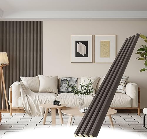 Miniatura 8 de POHARE WPC - Paneles de pared de listones, paquete de 8 listones decorativos de madera acústica para pared y techos, paneles acústicos para