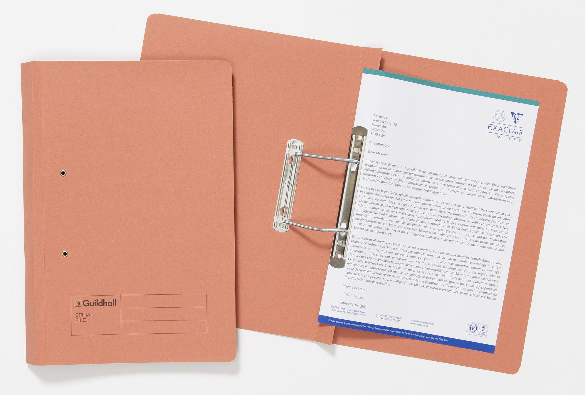 Exacompta - Ref 346-ORGZ - Guildhall - Document Spiral Files, 285gsm Medium Weight Spring Manilla, 355x250mm, Metal Spring Mechanism, Blue Angel Certified - Orange, Pack of 25