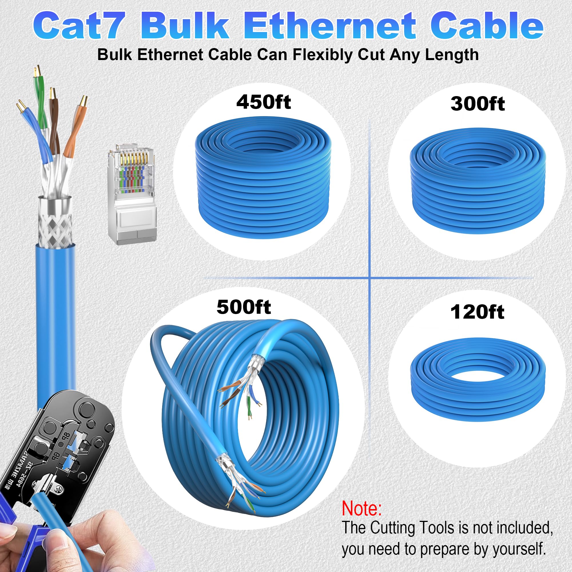 Câble Ethernet Cat 7 d'extérieur (50 RJ45), câble Ethernet triple blindage SFTP pour l'intérieur, câble Cat7 en vrac, haut débit 10 Gbit/s 600 MHz, enfouissement direct, imperméable, résistant aux UV